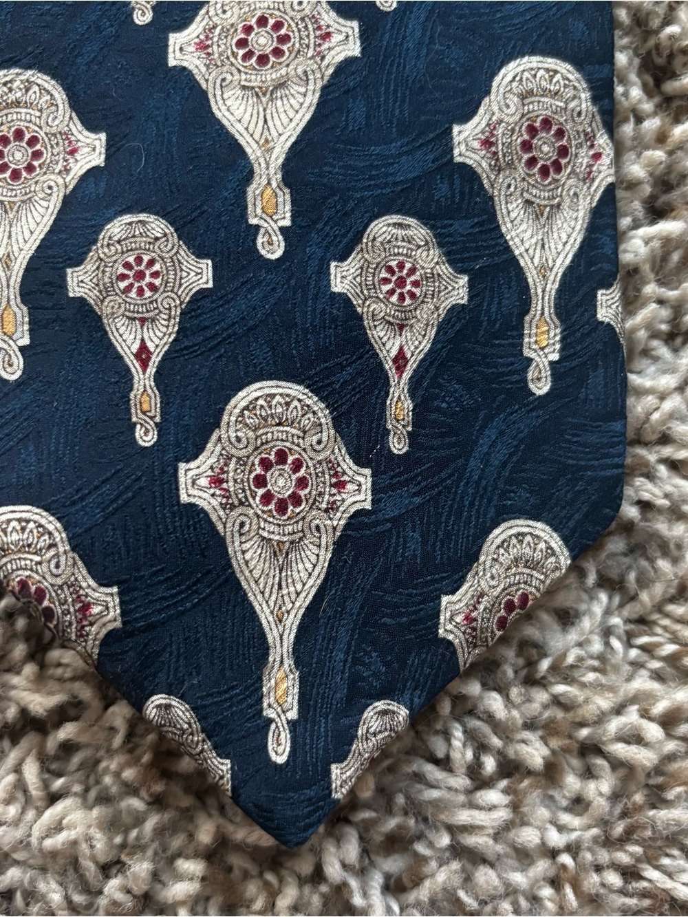 Givenchy Navy Blue Decorative Fabric with Cream and Burgundy Accents silk usa